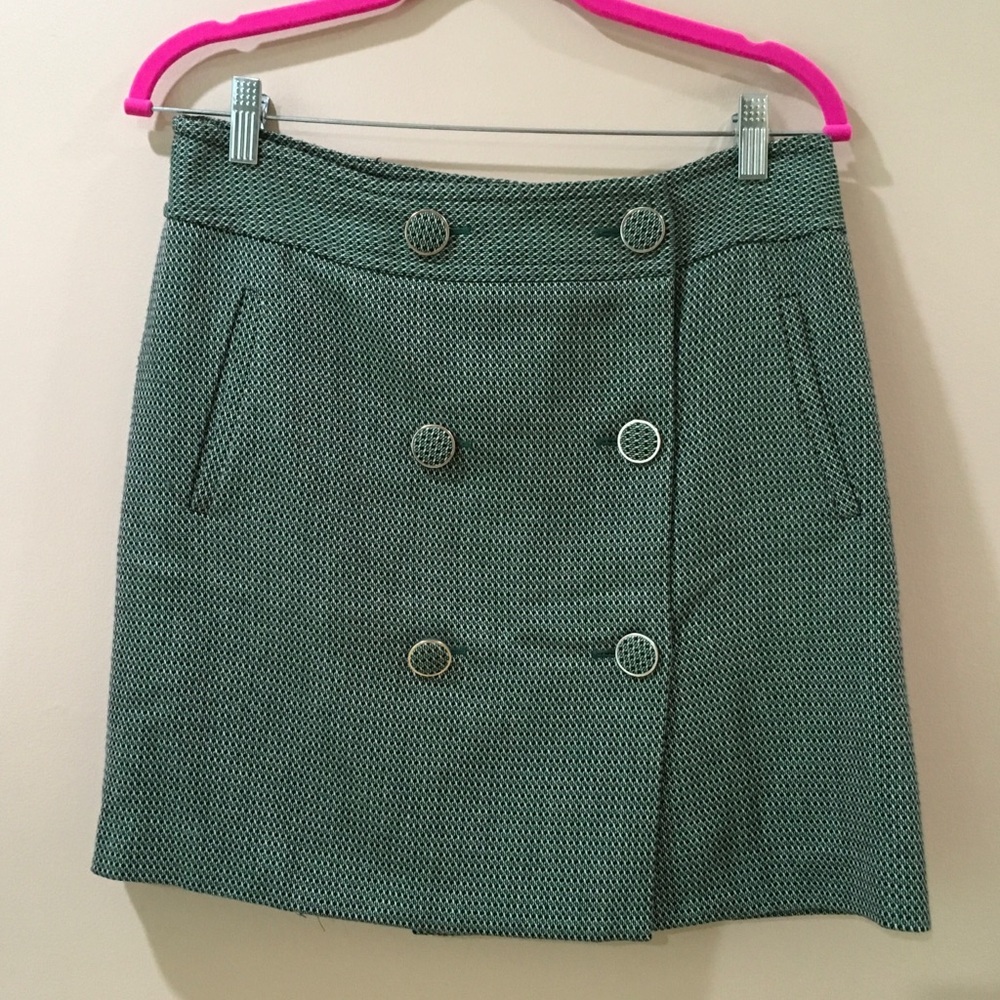 LOFT tweed black and  Green Double-Breasted Mini Skirt